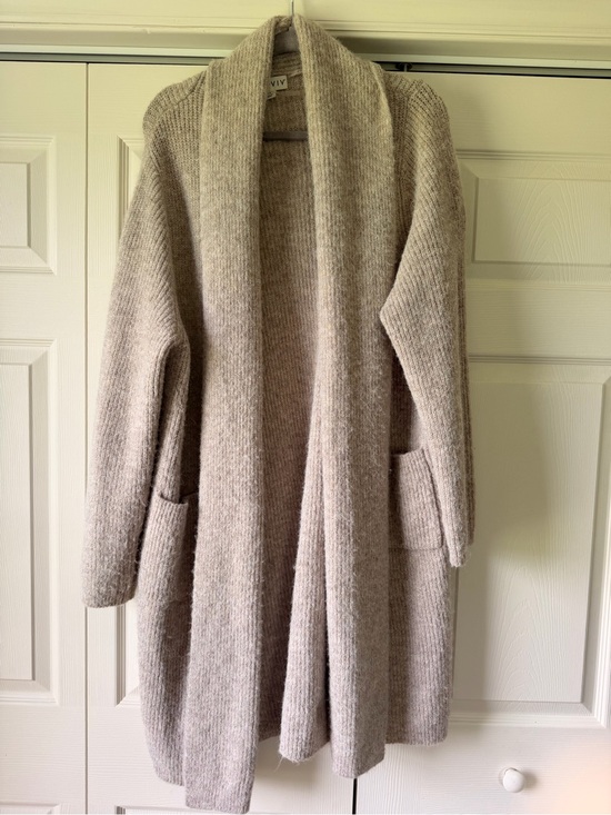 Ava & Viv Sweaters - Ava & Viv Open-Front Long Cardigan in Light Taupe